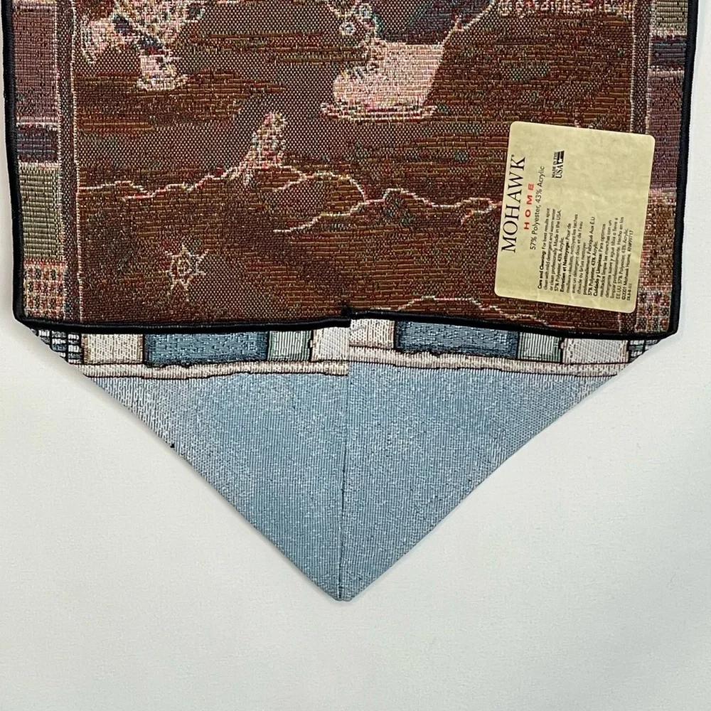 Vintage MOHAWK HOME Table Runner Textured Skating Snowman and Bear Blue Jay